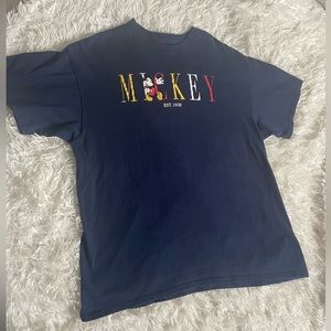 Vintage Mickey Mouse Navy Blue Cotton Short Sleeve Disney Graphic T-Shirt (XL)